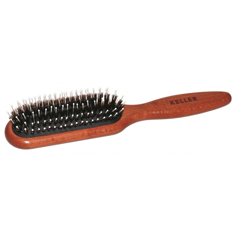 Hair brush with a rubber cushion, narrow rectangular shape KELLER - 1