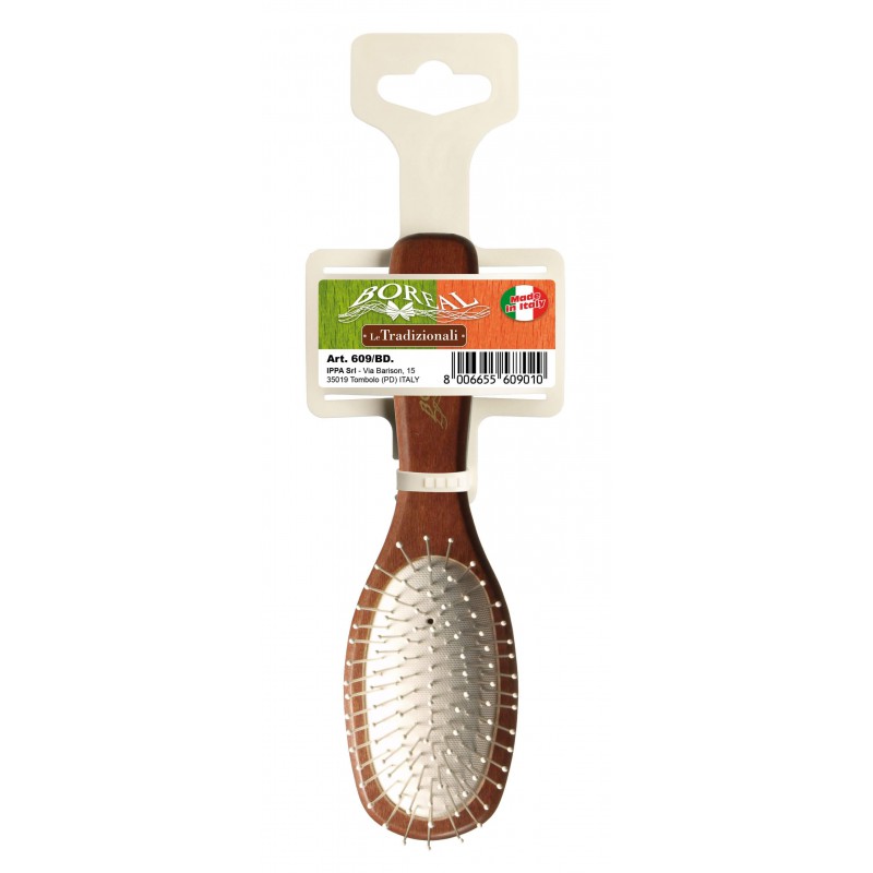 Hair brush beech wood handle, oval with cushioning, metal needles with rounded ends, Travel IPPA - 1