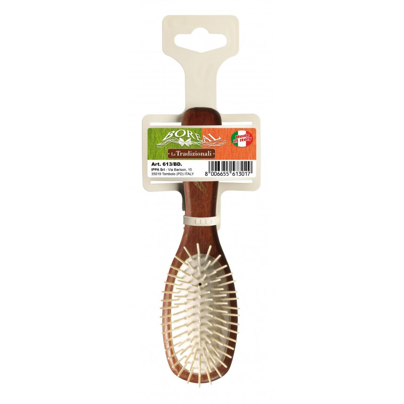 Hair brush beech wood handle with oval cushion, plastic needles, travel IPPA - 1