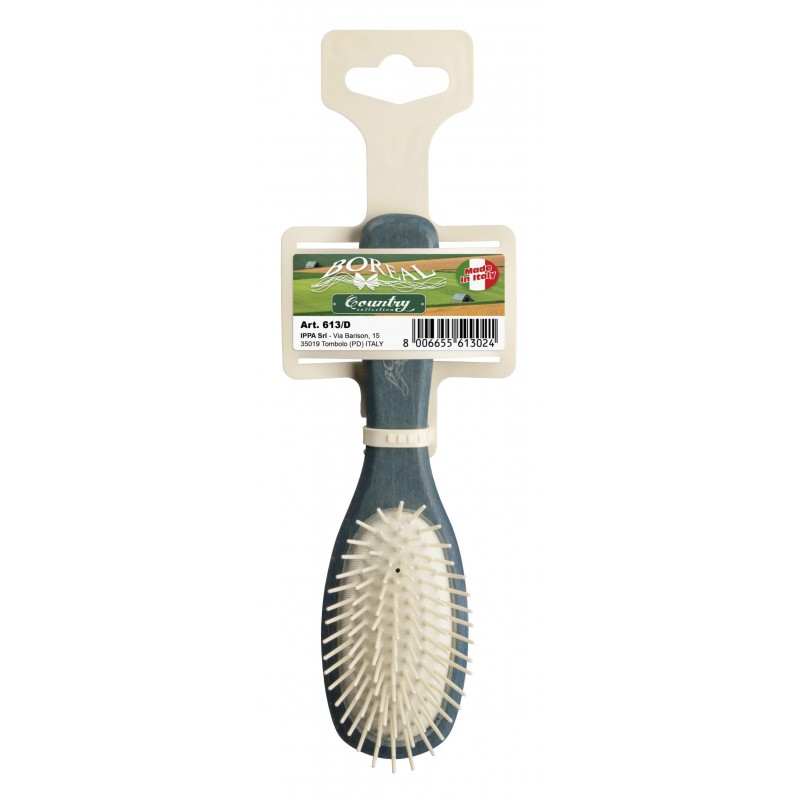 Hair brush beech wood handle with oval cushion, plastic needles, travel, blue IPPA - 1