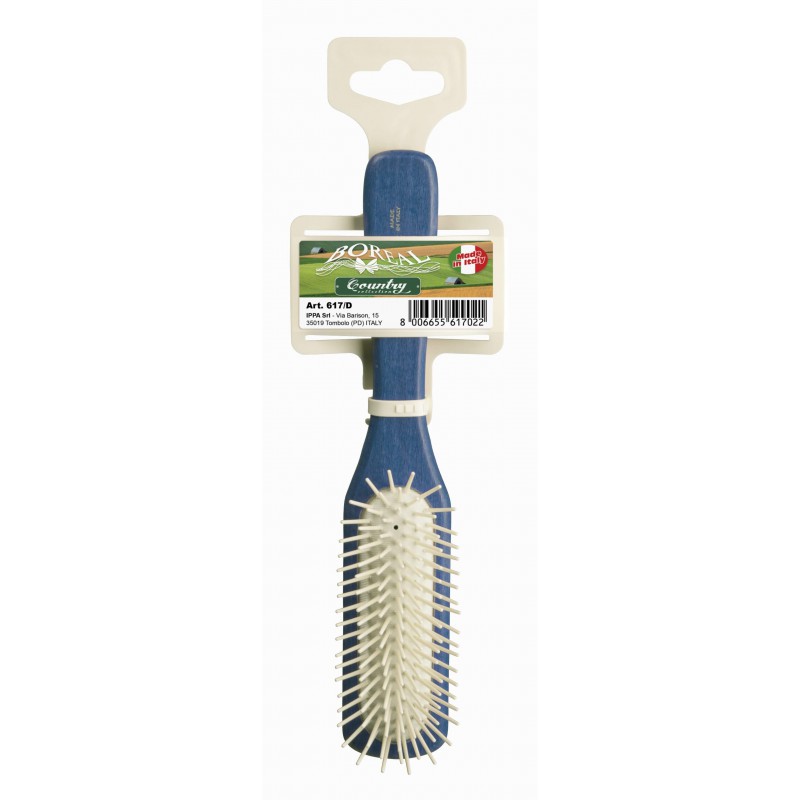 Hair brush beech wood handle, with rectangular cushion, plastic needles, green IPPA - 1