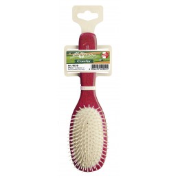 Hair brush beech wood handle with oval cushion, plastic needles, red IPPA - 1