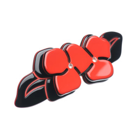 Medium size flower shape hair barrette in Malboro red and Black Kosmart - 1