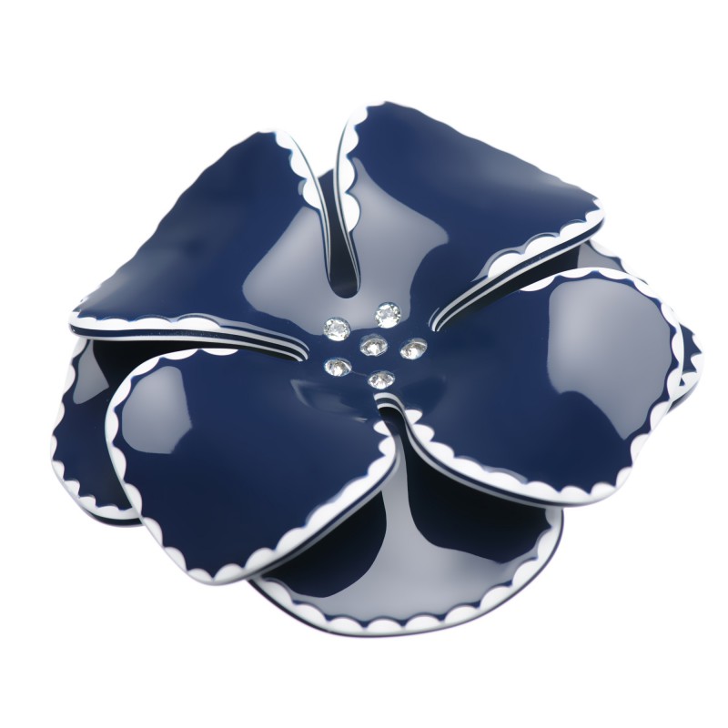 Medium size flower shape hair barrette in Blue and White Kosmart - 1