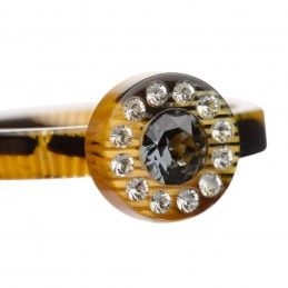 Medium size round shape Metal free ring in Black and gold texture Kosmart - 2