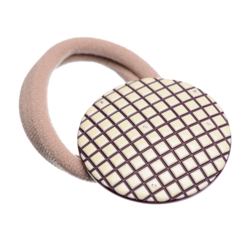 Medium size round shape Hair elastic with decoration in Ivory and violet Kosmart - 1