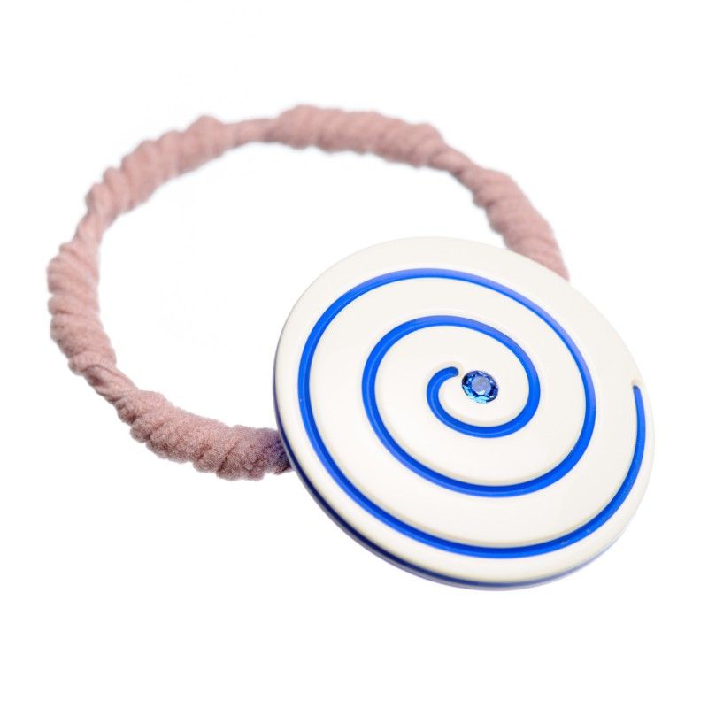 Medium size round shape Hair elastic with decoration in Ivory and fluo electric blue Kosmart - 1
