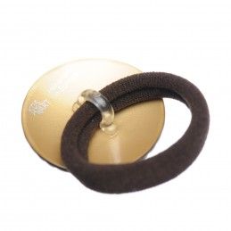 Medium size round shape Hair elastic with decoration in Dark brown demi and gold Kosmart - 2