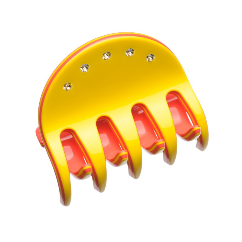 Medium size regular shape Hair jaw clip in Yellow and coral Kosmart - 1