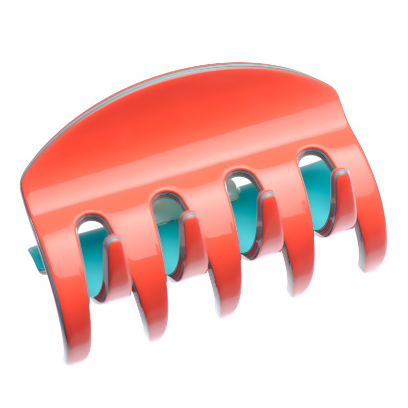 Large size regular shape Hair jaw clip in Coral and turquoise Kosmart - 1